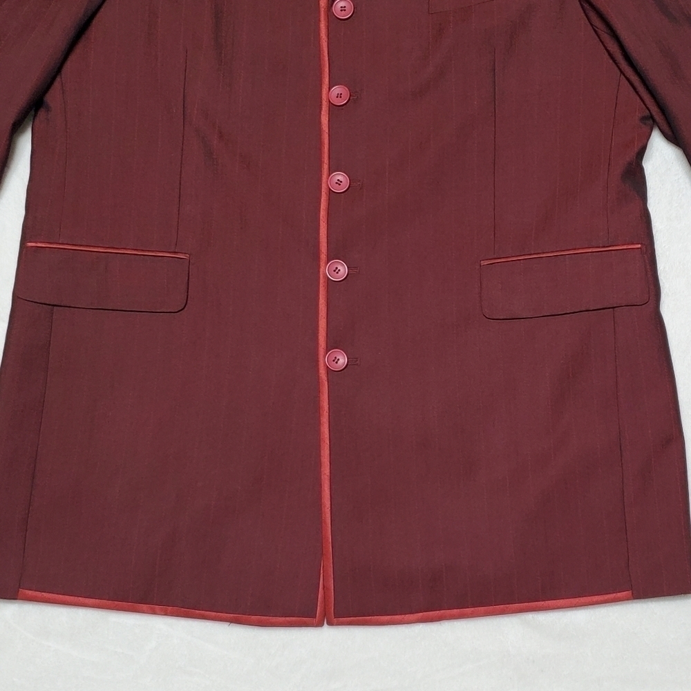 PALLINI Deep Red Satin Striped Three-Piece Suit Jacket Vest Pants Regular Fit - Picture 4 of 16